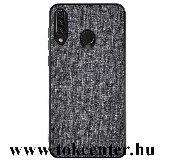 Huawei Y6p Műanyag telefonvédő (közepesen ütésálló, szilikon keret, textil hátlap) SZÜRKE