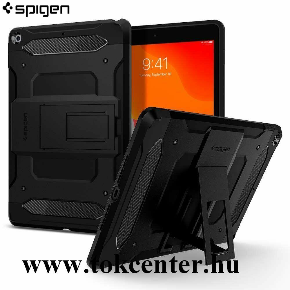 Apple IPAD 10.2 (2019) / Apple IPAD 10.2 (2020) SPIGEN TOUGH ARMOR szilikon telefonvédő (közepesen ütésálló, műanyag hátlap, karbon minta, kitámasztó) FEKETE (ACS00377)