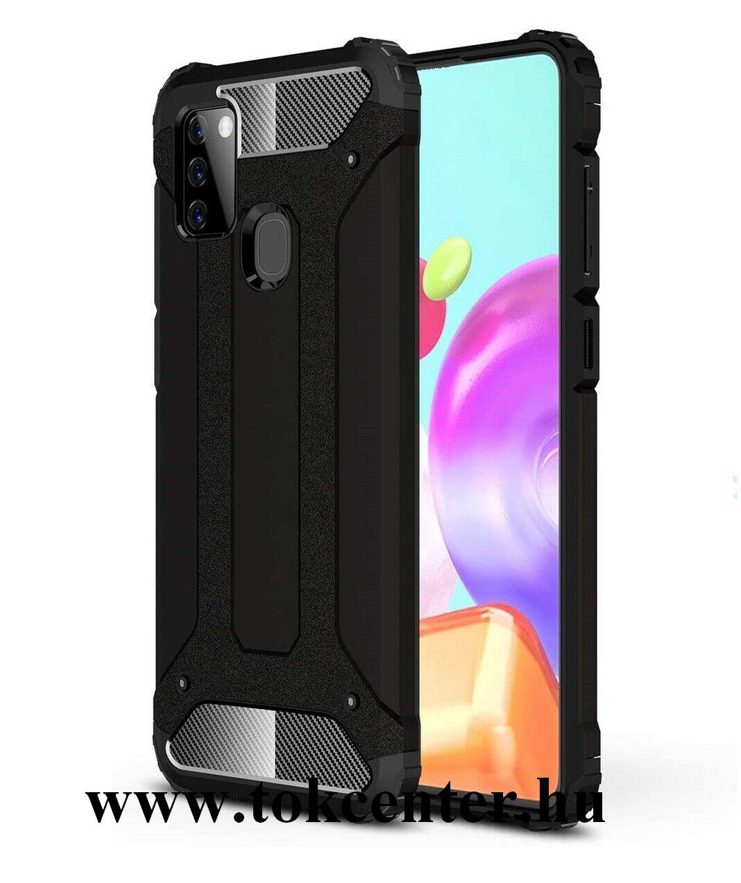 Samsung Galaxy A21s (SM-A217F) Defender műanyag telefonvédő (közepesen ütésálló, légpárnás sarok, szilikon belső, fémhatás) FEKETE