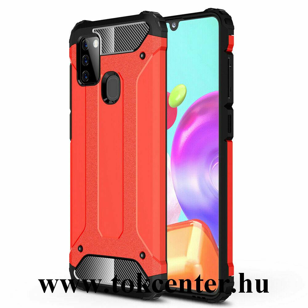 Samsung Galaxy A21s (SM-A217F) Defender műanyag telefonvédő (közepesen ütésálló, légpárnás sarok, szilikon belső, fémhatás) PIROS
