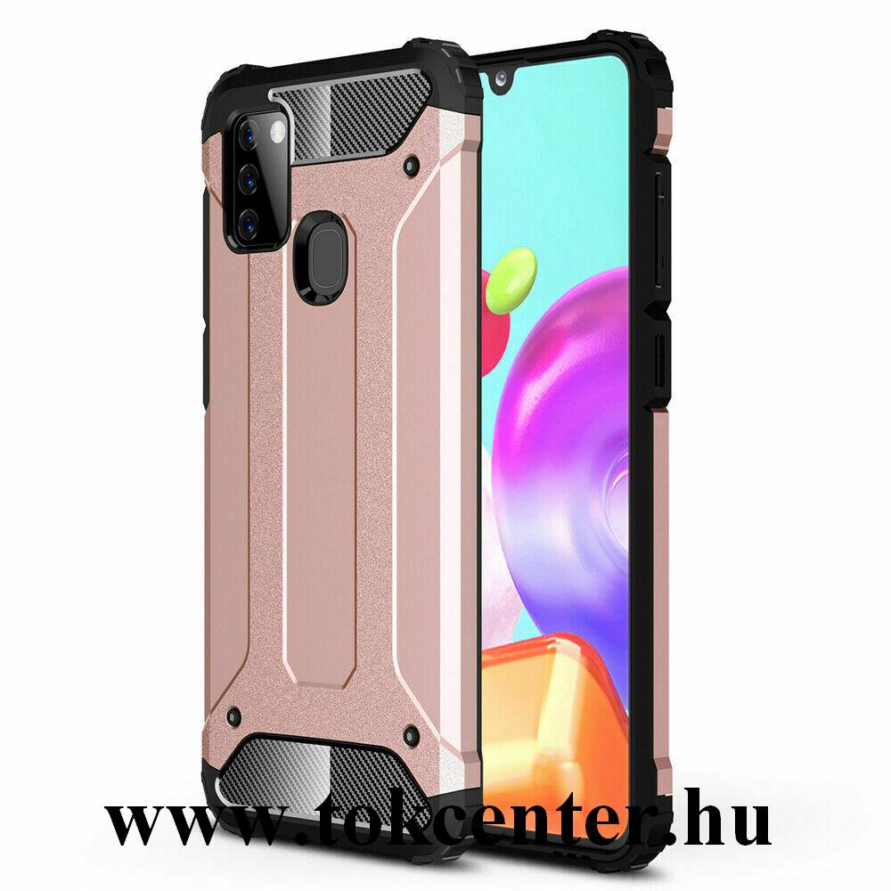 Samsung Galaxy A21s (SM-A217F) Defender műanyag telefonvédő (közepesen ütésálló, légpárnás sarok, szilikon belső, fémhatás) ROZÉARANY