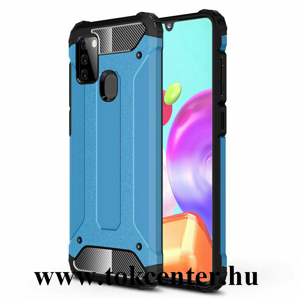Samsung Galaxy A21s (SM-A217F) Defender műanyag telefonvédő (közepesen ütésálló, légpárnás sarok, szilikon belső, fémhatás) VILÁGOSKÉK