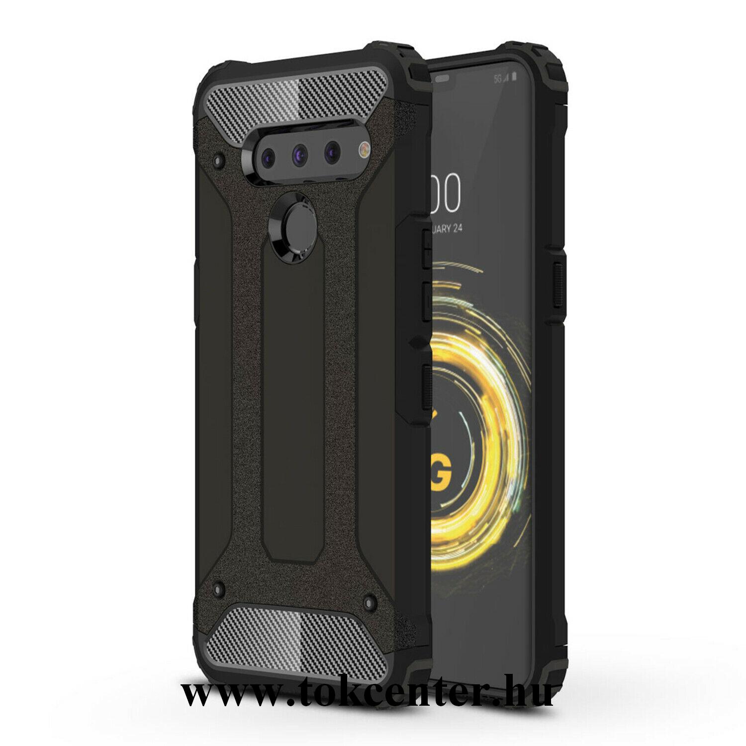 LG V50 ThinQ 5G (V500N) Defender műanyag telefonvédő (közepesen ütésálló, légpárnás sarok, szilikon belső, fémhatás) FEKETE