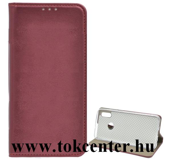 Huawei P Smart (2020) Tok álló, bőr hatású (FLIP, oldalra nyíló, asztali tartó funkció) BURGUNDI