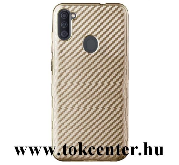 Samsung Galaxy A11 (SM-A115F) Szilikon telefonvédő (karbon minta) ARANY