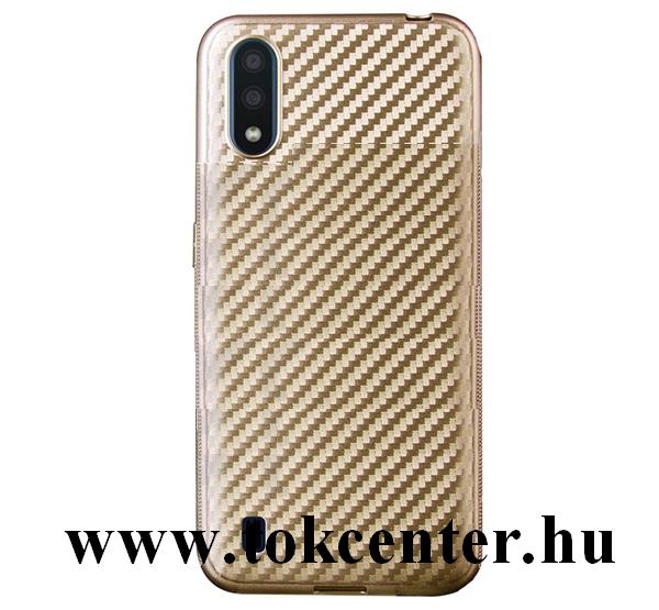Samsung Galaxy A01 (SM-A015F) Szilikon telefonvédő (karbon minta) ARANY