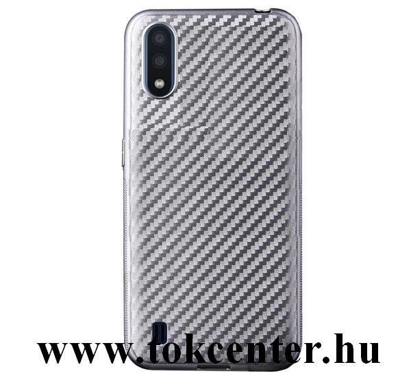 Samsung Galaxy A01 (SM-A015F) Szilikon telefonvédő (karbon minta) EZÜST