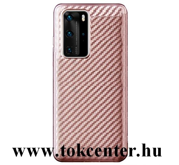 Huawei P40 Pro 5G / Huawei P40 Pro+ 5G Szilikon telefonvédő (karbon minta) ROZÉARANY