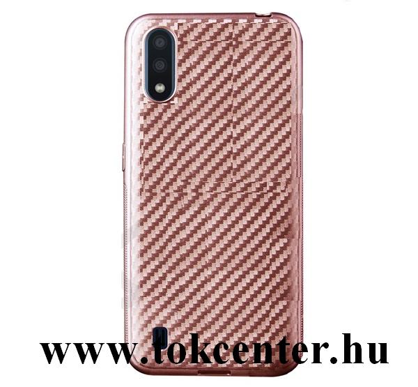 Samsung Galaxy A01 (SM-A015F) Szilikon telefonvédő (karbon minta) ROZÉARANY