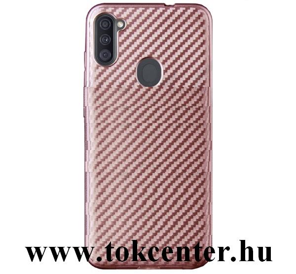 Samsung Galaxy A11 (SM-A115F) Szilikon telefonvédő (karbon minta) ROZÉARANY