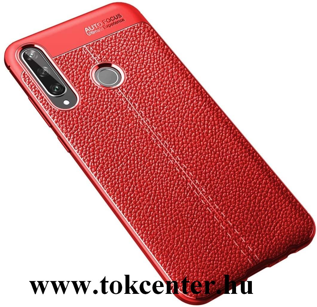 Huawei Y6p Szilikon telefonvédő (közepesen ütésálló, bőr hatású, varrás minta) PIROS