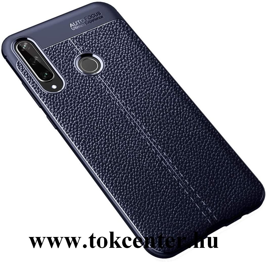 Huawei Y6p Szilikon telefonvédő (közepesen ütésálló, bőr hatású, varrás minta) SÖTÉTKÉK