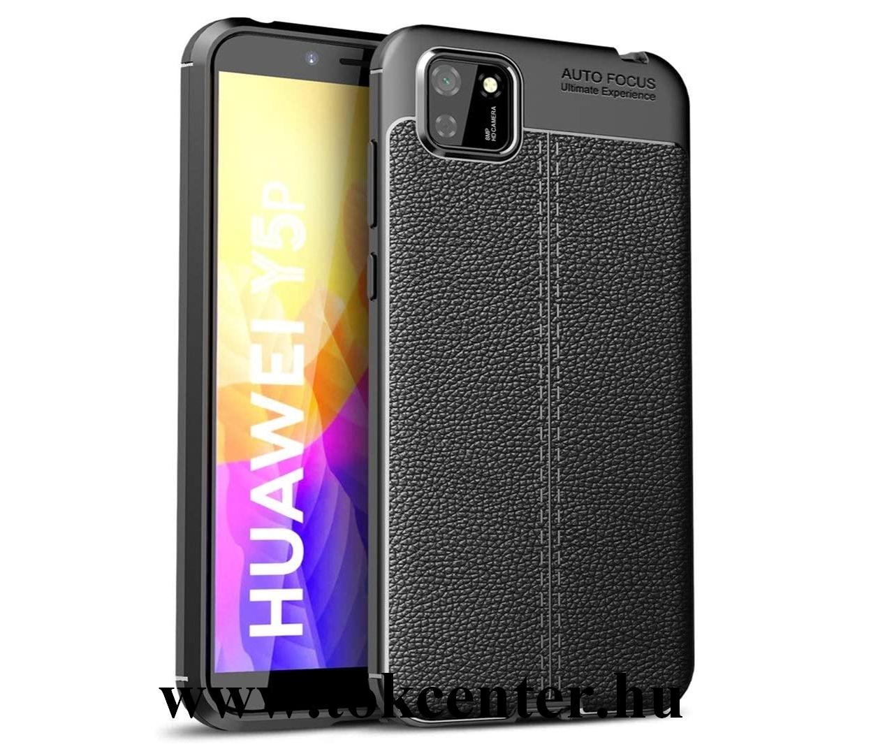 Honor 9S / Huawei Y5p Szilikon telefonvédő (közepesen ütésálló, bőr hatású, varrás minta) FEKETE