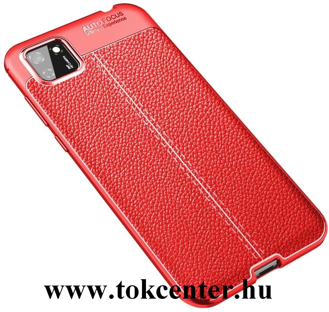 Honor 9S / Huawei Y5p Szilikon telefonvédő (közepesen ütésálló, bőr hatású, varrás minta) PIROS