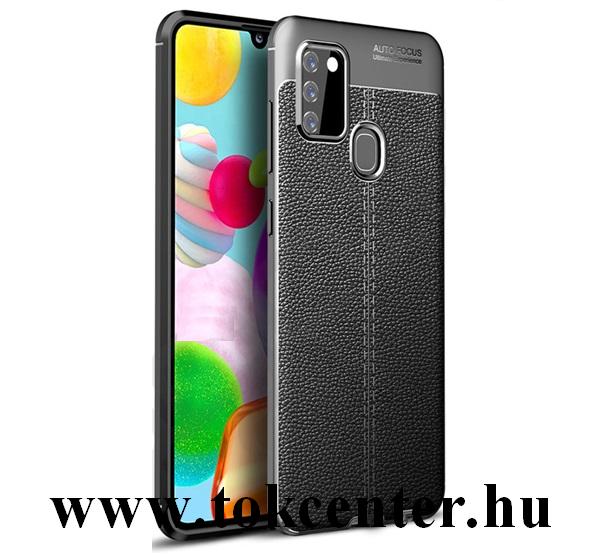 Samsung Galaxy A21s (SM-A217F) Szilikon telefonvédő (közepesen ütésálló, bőr hatású, varrás minta) FEKETE