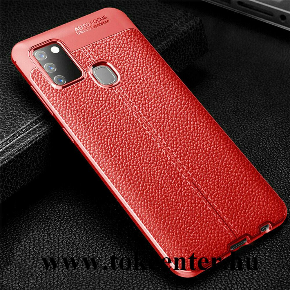 Samsung Galaxy A21s (SM-A217F) Szilikon telefonvédő (közepesen ütésálló, bőr hatású, varrás minta) PIROS