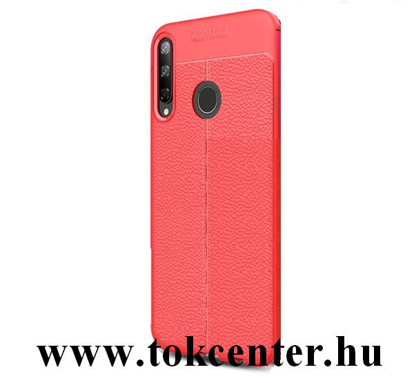 Huawei P40 Lite E / Y7p Szilikon telefonvédő (közepesen ütésálló, bőr hatású, varrás minta) PIROS