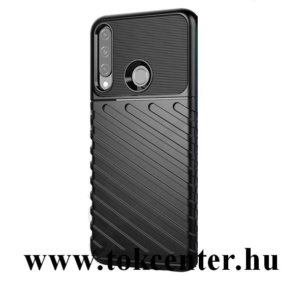 Huawei Y6p Szilikon telefonvédő (közepesen ütésálló, csíkos, dombor minta) FEKETE