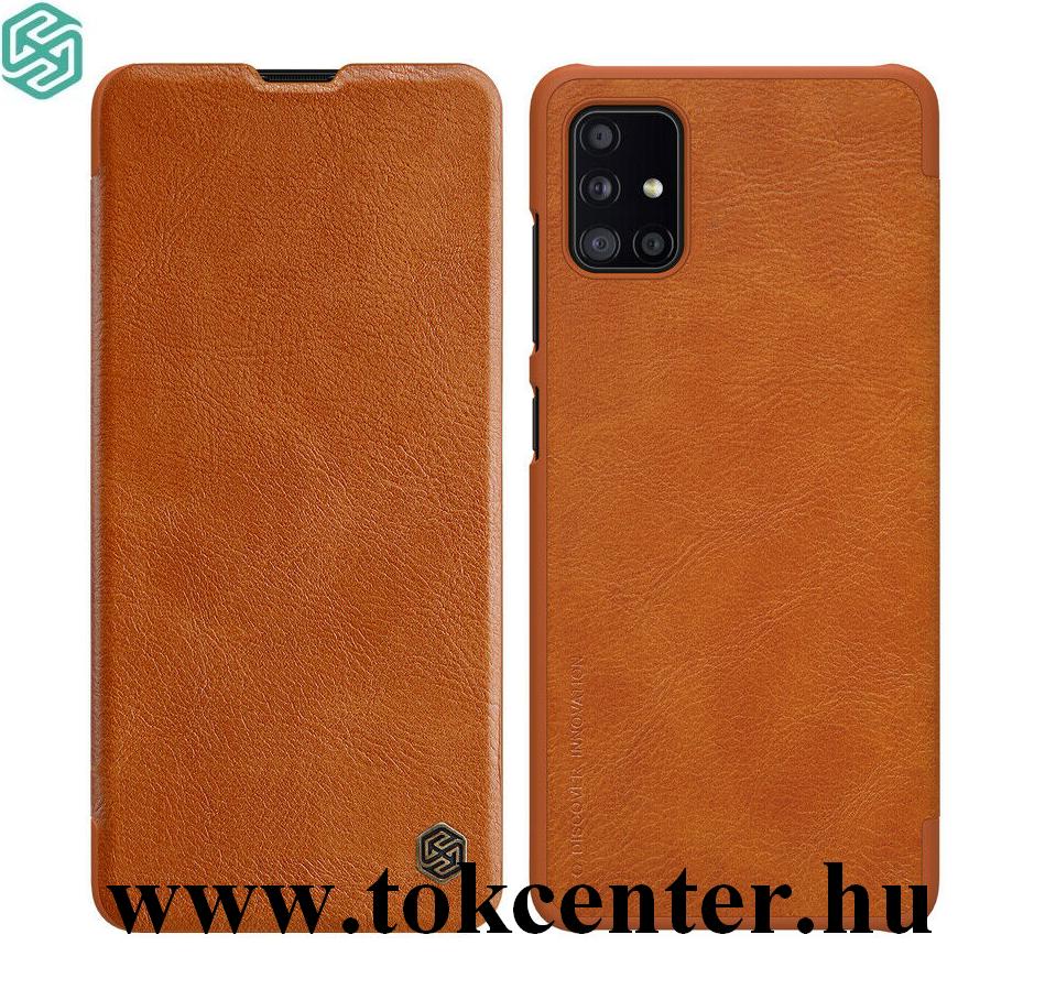 Samsung Galaxy A51 5G (SM-A516F) NILLKIN QIN tok álló, bőr hatású (FLIP, oldalra nyíló, bankkártya tartó) BARNA