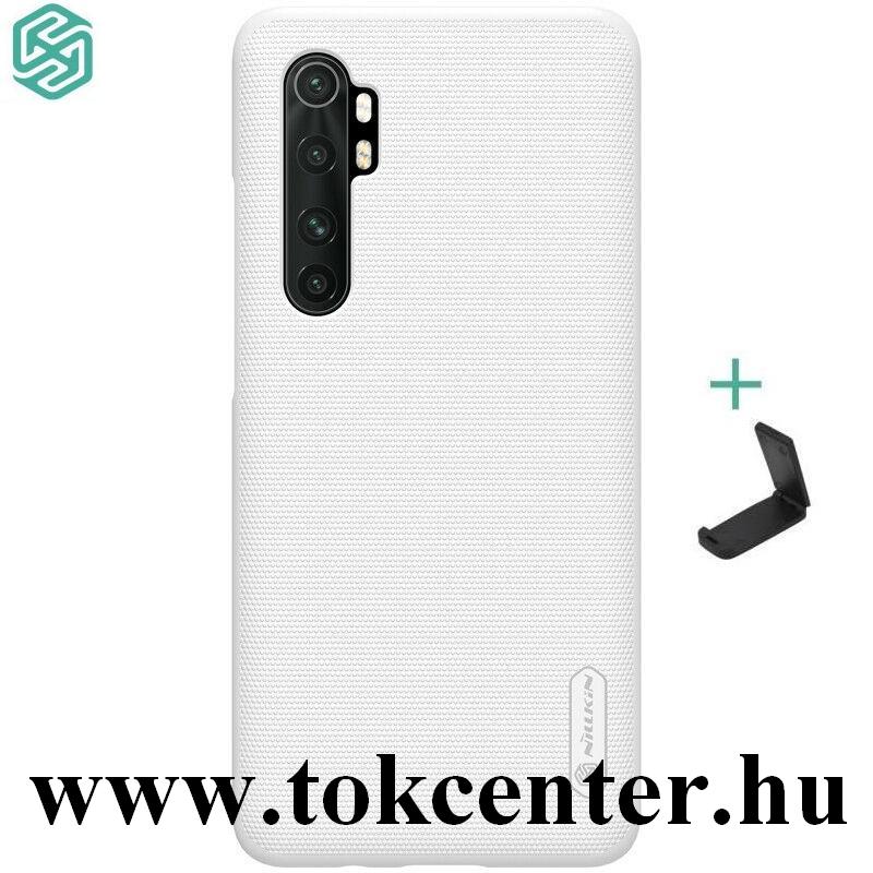 Xiaomi Mi Note 10 Lite NILLKIN SUPER FROSTED műanyag telefonvédő (gumírozott, érdes felület + asztali tartó) FEHÉR