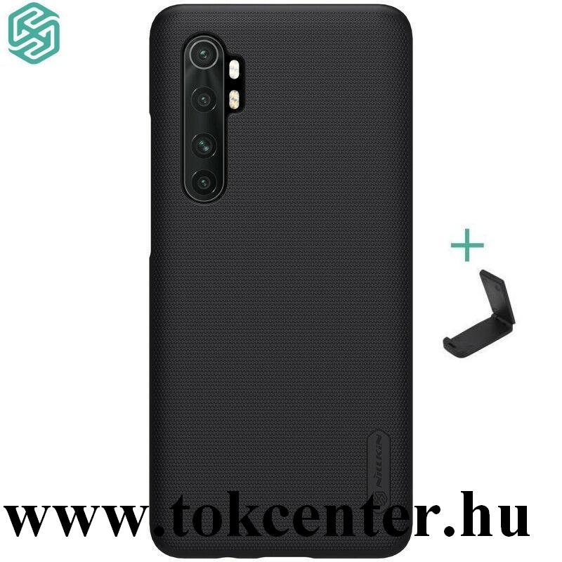 Xiaomi Mi Note 10 Lite NILLKIN SUPER FROSTED műanyag telefonvédő (gumírozott, érdes felület + asztali tartó) FEKETE