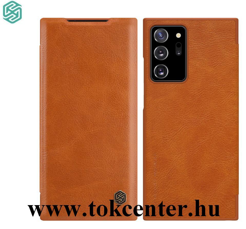 Samsung Galaxy Note 20 Ultra (SM-N985F) / Note 20 Ultra 5G (SM-N986F) NILLKIN QIN tok álló, bőr hatású (FLIP, oldalra nyíló, bankkártya tartó) BARNA