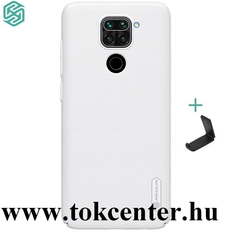 Xiaomi Redmi Note 9 NILLKIN SUPER FROSTED műanyag telefonvédő (gumírozott, érdes felület + asztali tartó) FEHÉR