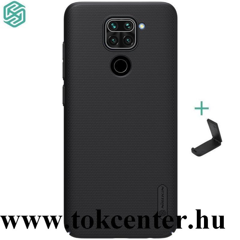 Xiaomi Redmi Note 9 NILLKIN SUPER FROSTED műanyag telefonvédő (gumírozott, érdes felület + asztali tartó) FEKETE