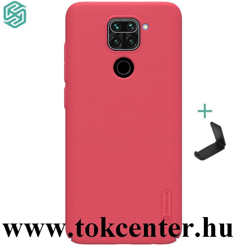 Xiaomi Redmi Note 9 NILLKIN SUPER FROSTED műanyag telefonvédő (gumírozott, érdes felület + asztali tartó) PIROS