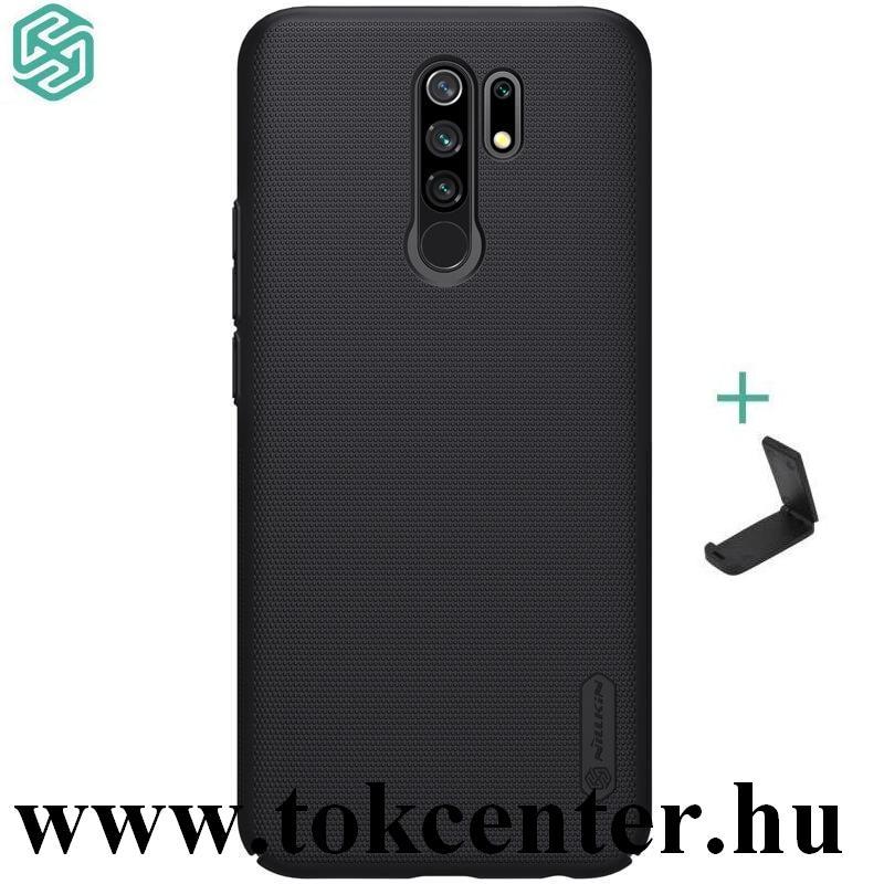 Xiaomi Redmi 9 NILLKIN SUPER FROSTED műanyag telefonvédő (gumírozott, érdes felület + asztali tartó) FEKETE