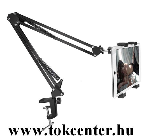 Asztali tartó (asztallapra rögzíthető, állvány, állítható, dönthető, 360°-ban forgatható, alumínium, 4.4-7.7'') FEKETE