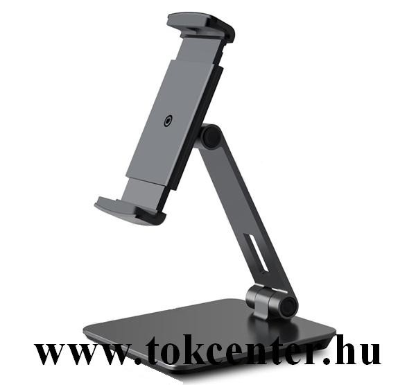 Készülék tartó állvány (alumínium, dönthető, 360°-ban forgatható, asztali tartó, 4.3- 9.5'' méret) FEKETE