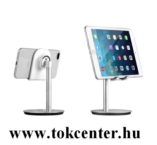 Készülék tartó állvány (alumínium, dönthető, asztali tartó, max 10'' méret) EZÜST