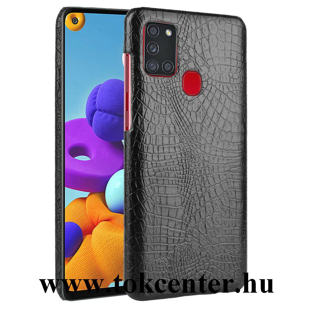Samsung Galaxy A21s (SM-A217F) Műanyag telefonvédő (bőr hatású, krokodilbőr minta) FEKETE