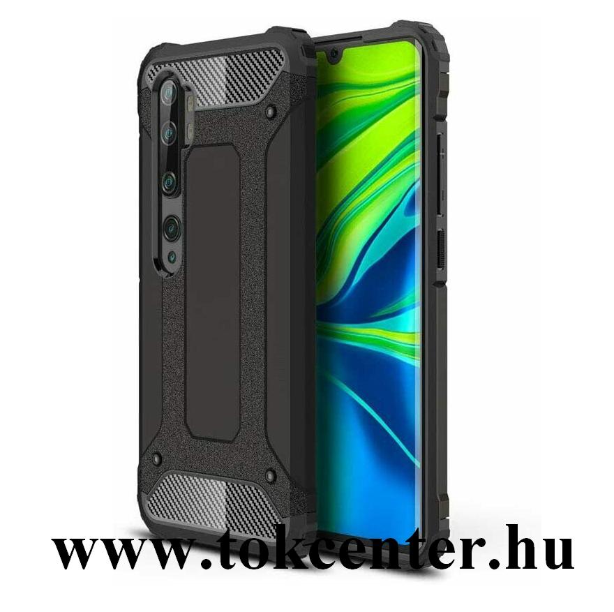 Xiaomi Mi Note 10 Defender műanyag telefonvédő (közepesen ütésálló, szilikon belső, fémhatás) FEKETE