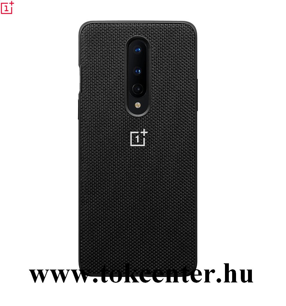 OnePlus 8 5G Gyári Műanyag telefonvédő (bőr hatású hátlap, rombusz minta) FEKETE (5431100146)