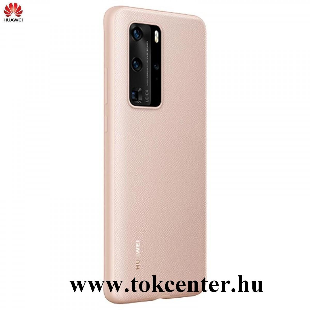 Huawei P40 Gyári Műanyag telefonvédő (gumírozott, textil minta) RÓZSASZÍN (51993713)