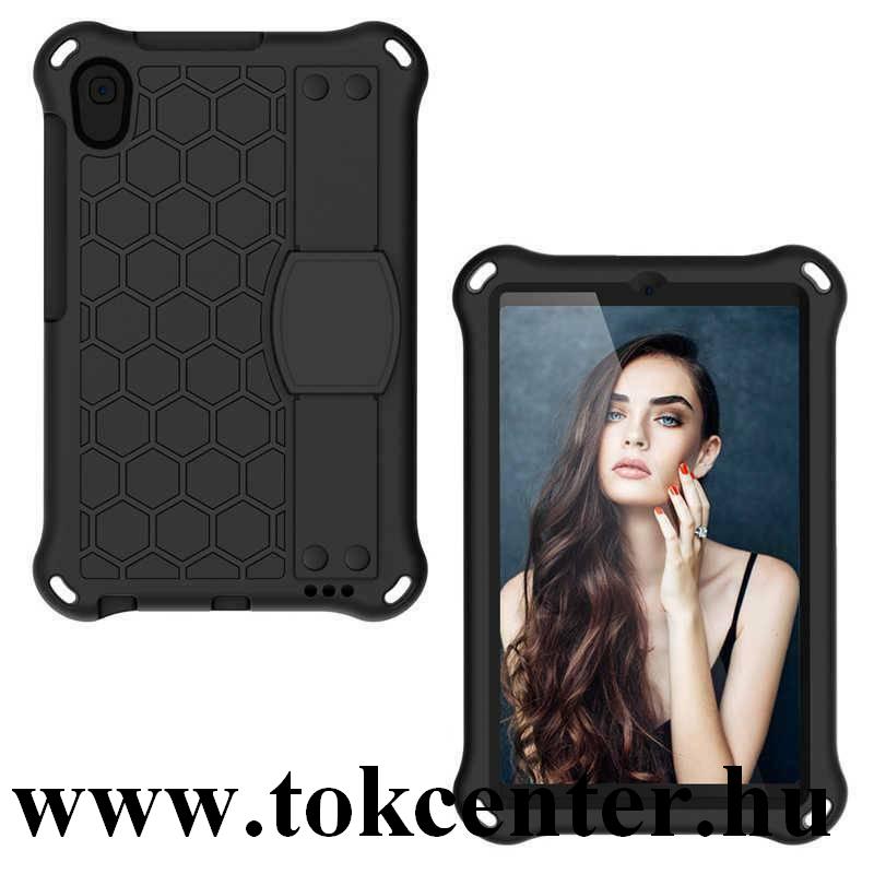 Huawei MediaPad M5 10.8 LTE / WIFI Defender szilikon telefonvédő (kézpánt, közepesen ütésálló, kitámasztó, méhsejt minta) FEKETE