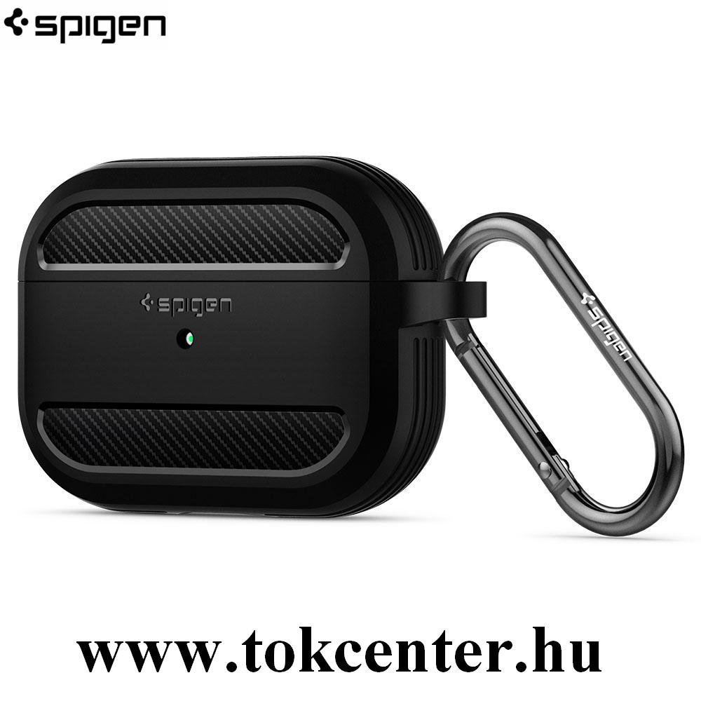 SPIGEN RUGGED ARMOR szilikon tok (közepesen ütésálló, légpárnás sarok, karbon minta) FEKETE Apple AirPods Pro (ASD00540)