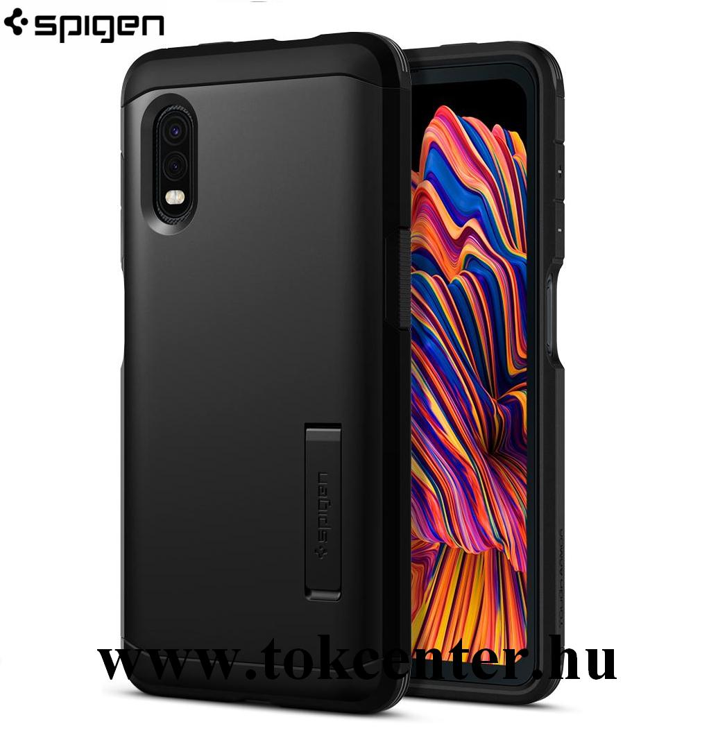 Samsung Galaxy Xcover Pro (SM-G715F) SPIGEN TOUGH ARMOR szilikon telefonvédő (közepesen ütésálló, műanyag hátlap, légpárnás sarok, kitámasztó) FEKETE (ACS01071)