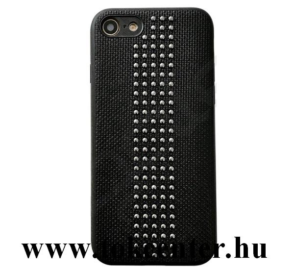 Apple iPhone SE (2020) / iPhone 7 4.7 / iPhone 8 4.7 Szilikon telefonvédő (közepesen ütésálló, bőr hatású, szegecses) FEKETE