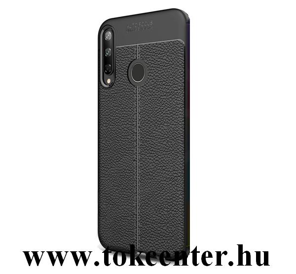 Huawei P40 Lite E / Y7p Szilikon telefonvédő (közepesen ütésálló, bőr hatású, varrás minta) FEKETE