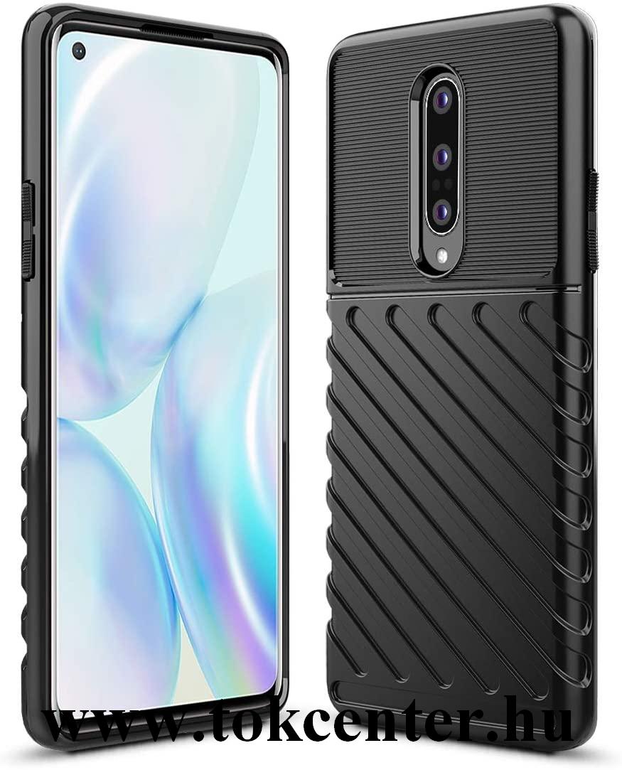 OnePlus 8 5G Szilikon telefonvédő (közepesen ütésálló, csíkos, dombor minta) FEKETE