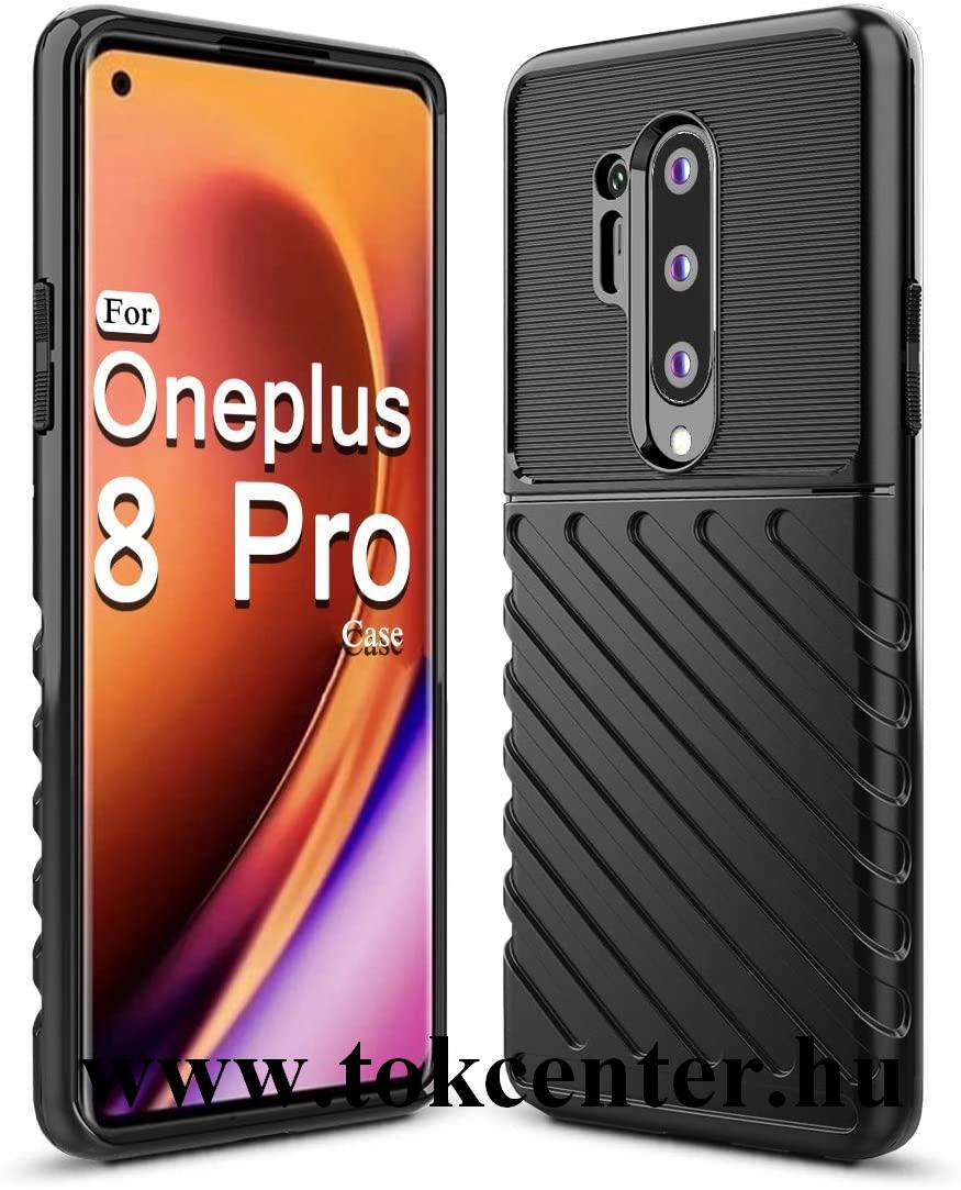 OnePlus 8 Pro 5G Szilikon telefonvédő (közepesen ütésálló, csíkos, dombor minta) FEKETE