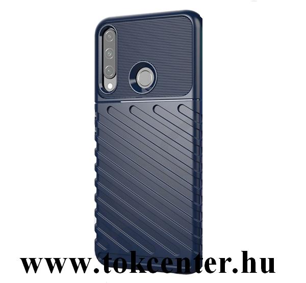 Huawei Y6p Szilikon telefonvédő (közepesen ütésálló, csíkos, dombor minta) SÖTÉTKÉK