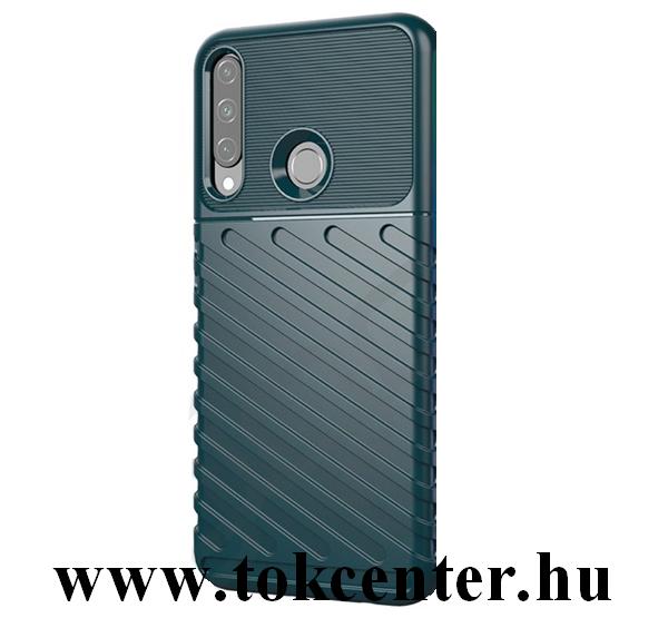 Huawei Y6p Szilikon telefonvédő (közepesen ütésálló, csíkos, dombor minta) SÖTÉTZÖLD