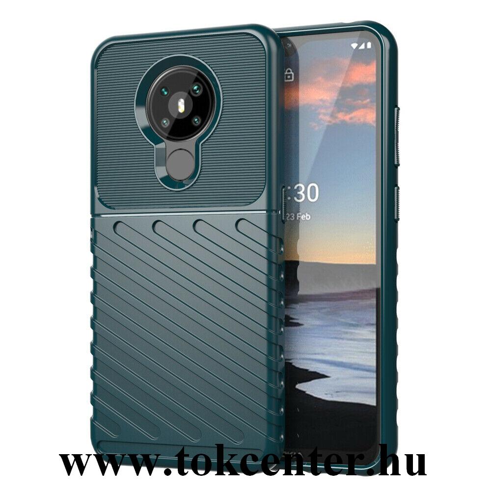 Nokia 5.3 Szilikon telefonvédő (közepesen ütésálló, csíkos, dombor minta) SÖTÉTZÖLD