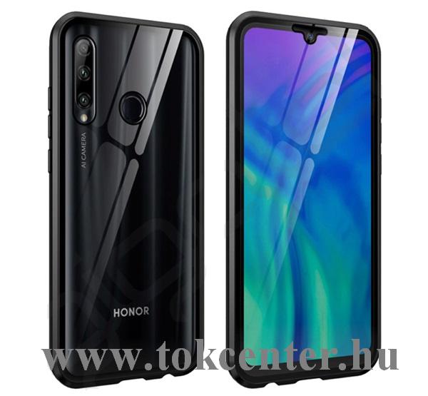 Honor 10i (Honor 20 lite) / Honor 20e / Honor 20i Alumínium telefonvédő (360°-os védelem, mágneses keret, közepesen ütésálló, edzett üveg hátlap, 9H) FEKETE
