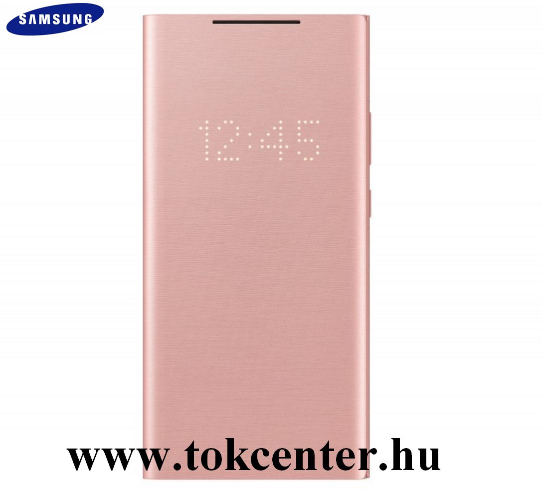 Samsung Galaxy Note 20 Ultra (SM-N985F) / Note 20 Ultra 5G (SM-N986F) Gyári Tok álló (aktív flip, oldalra nyíló, bankkártya tartó, LED kijelző, textil minta) BARNA (EF-NN985PAEGEU)