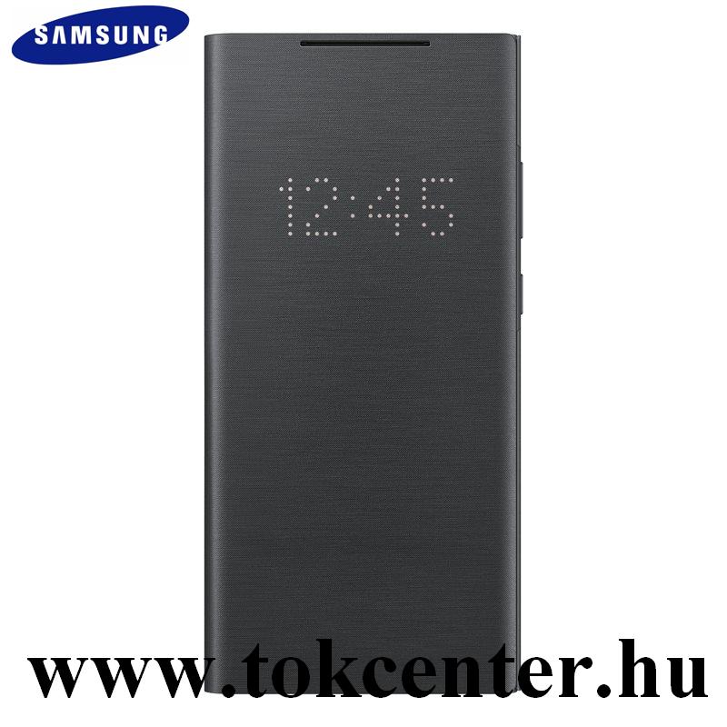Samsung Galaxy Note 20 (SM-N980F) / Note 20 5G (SM-N981F) Gyári Tok álló (aktív flip, oldalra nyíló, bankkártya tartó, LED kijelző, textil minta) FEKETE (EF-NN980PBEGEU)